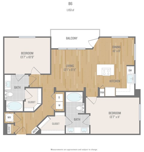 Floor plan for 2 beds, 2 baths, 1174 sqft